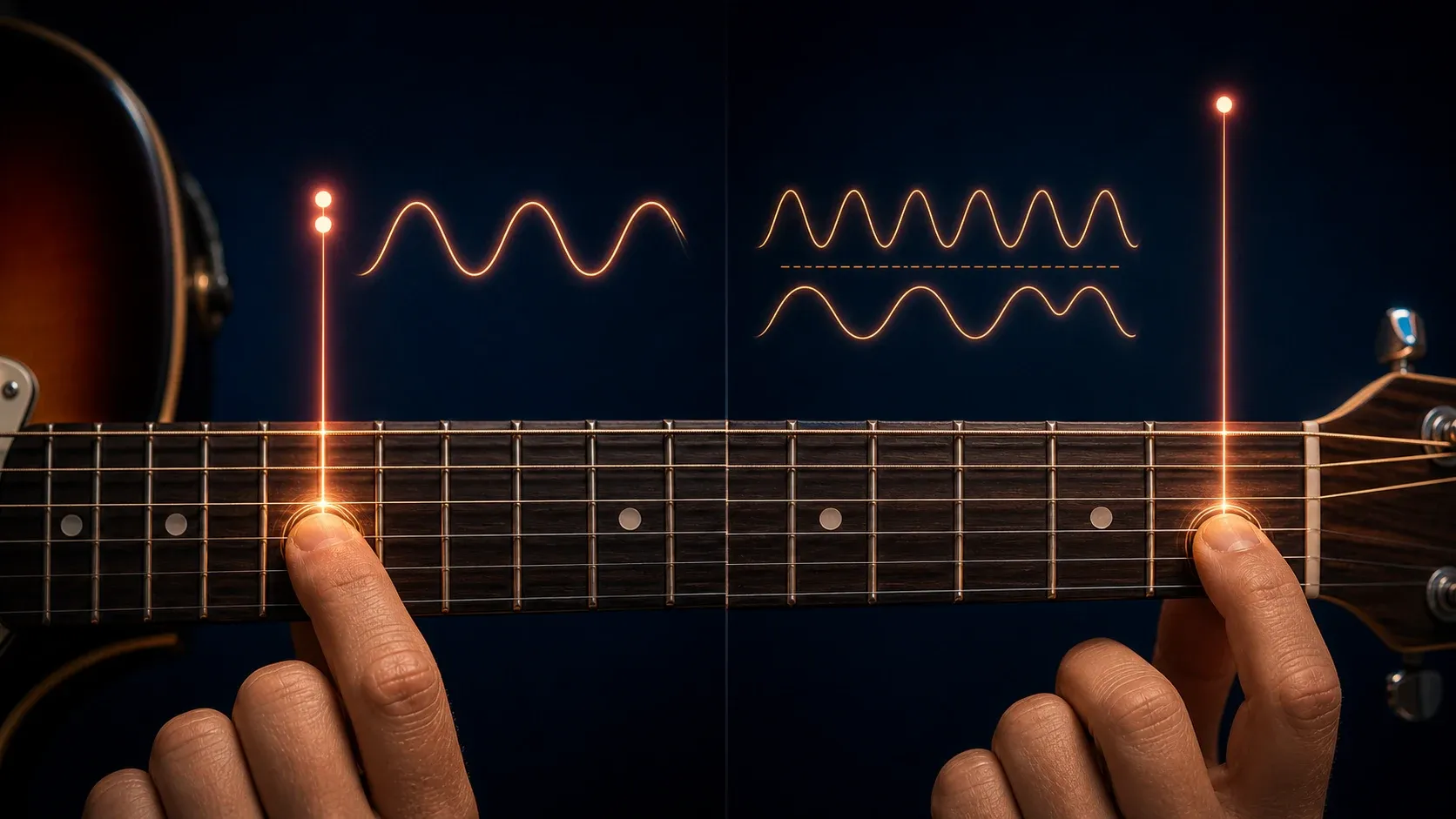 Même note répétée puis retrouvée à l'octave sur un manche de guitare