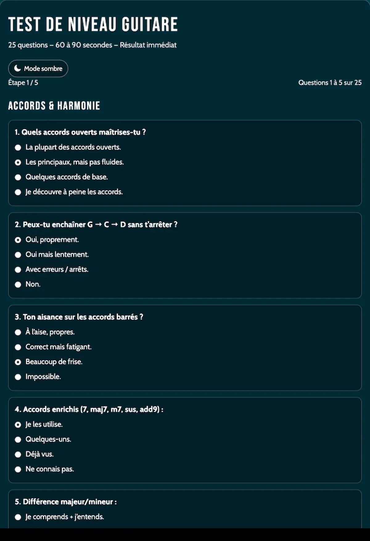 Test niveau guitare en ligne gratuit sur Guitar Social Club