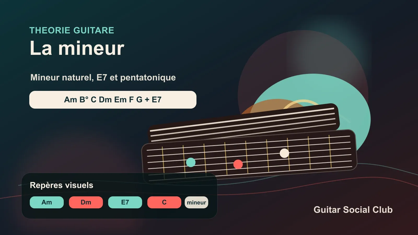 Tonalité de La mineur à la guitare avec accords, gamme naturelle et repères pratiques sur le manche.