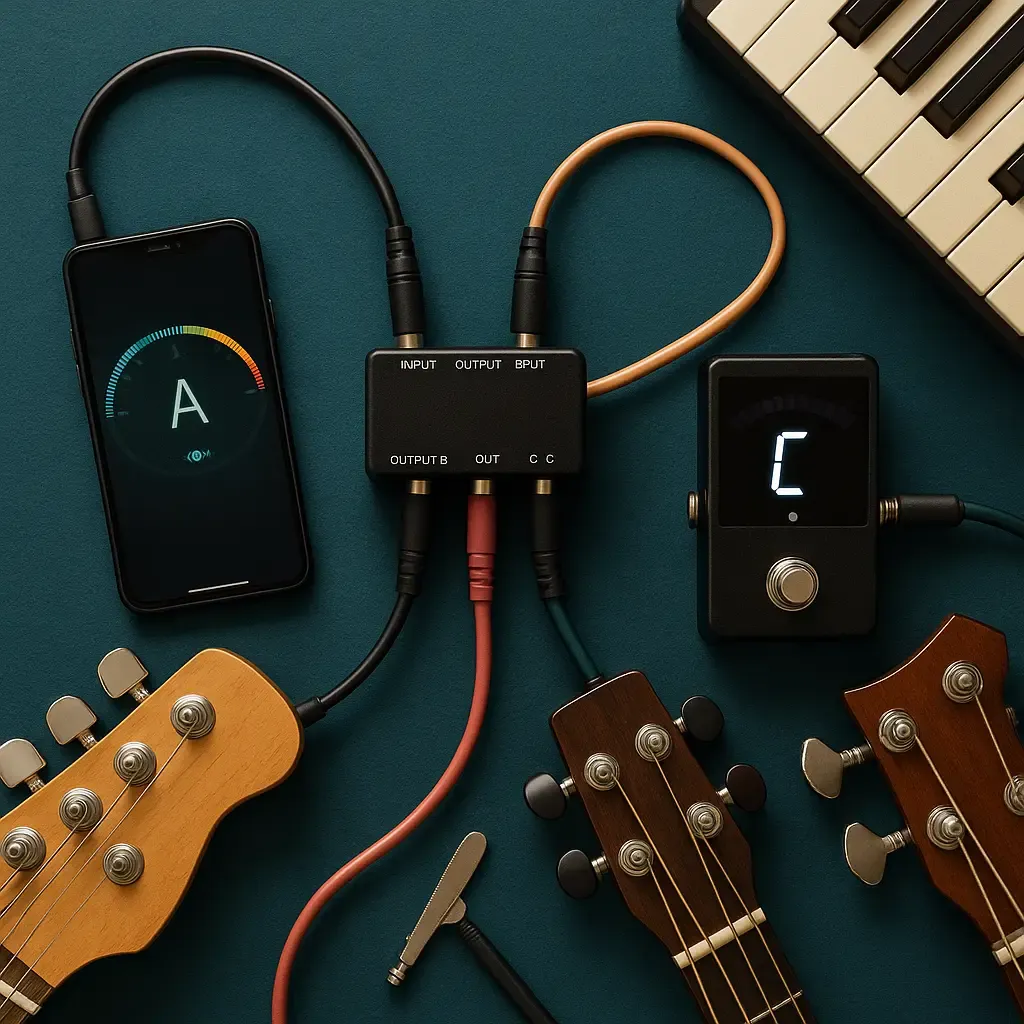 Ré-accordage rapide sur scène entre deux morceaux pour une justesse live impeccable