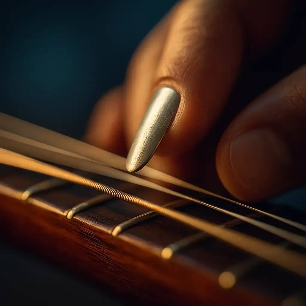 Détails de lutherie : frettes, chevalet, résonateurs de Veena