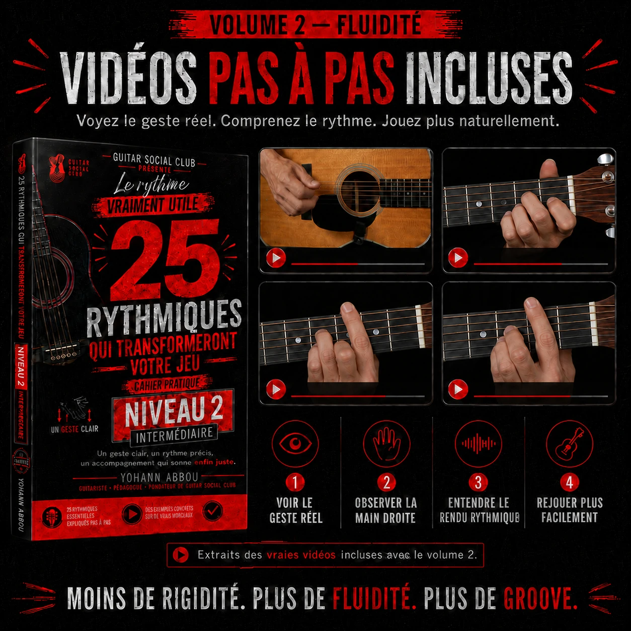 Vidéos pas à pas incluses dans le volume 2 pour voir le balancier réel, les erreurs fréquentes et les relances