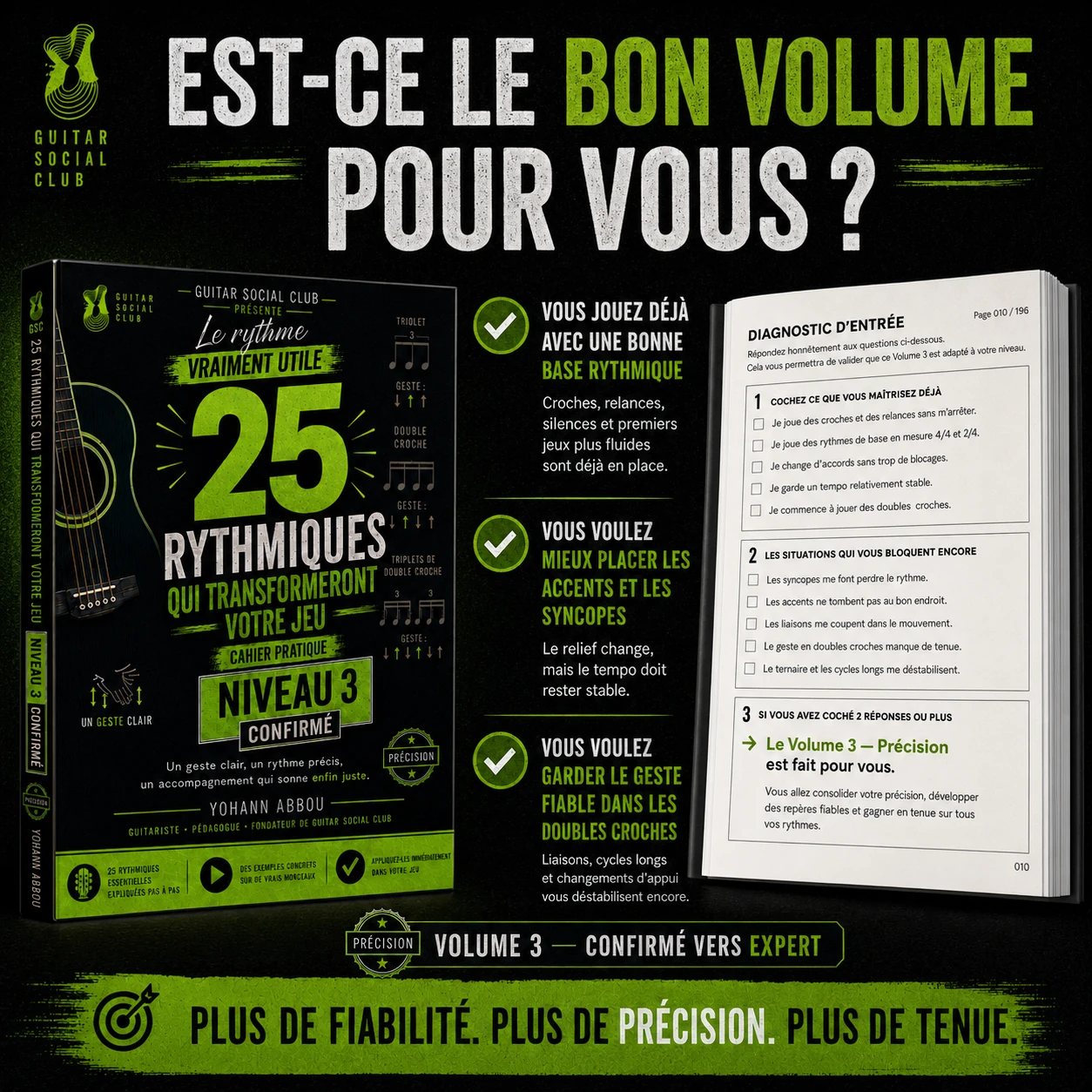Diagnostic du volume 3 pour vérifier la maîtrise des contretemps, silences, liaisons et phrases longues