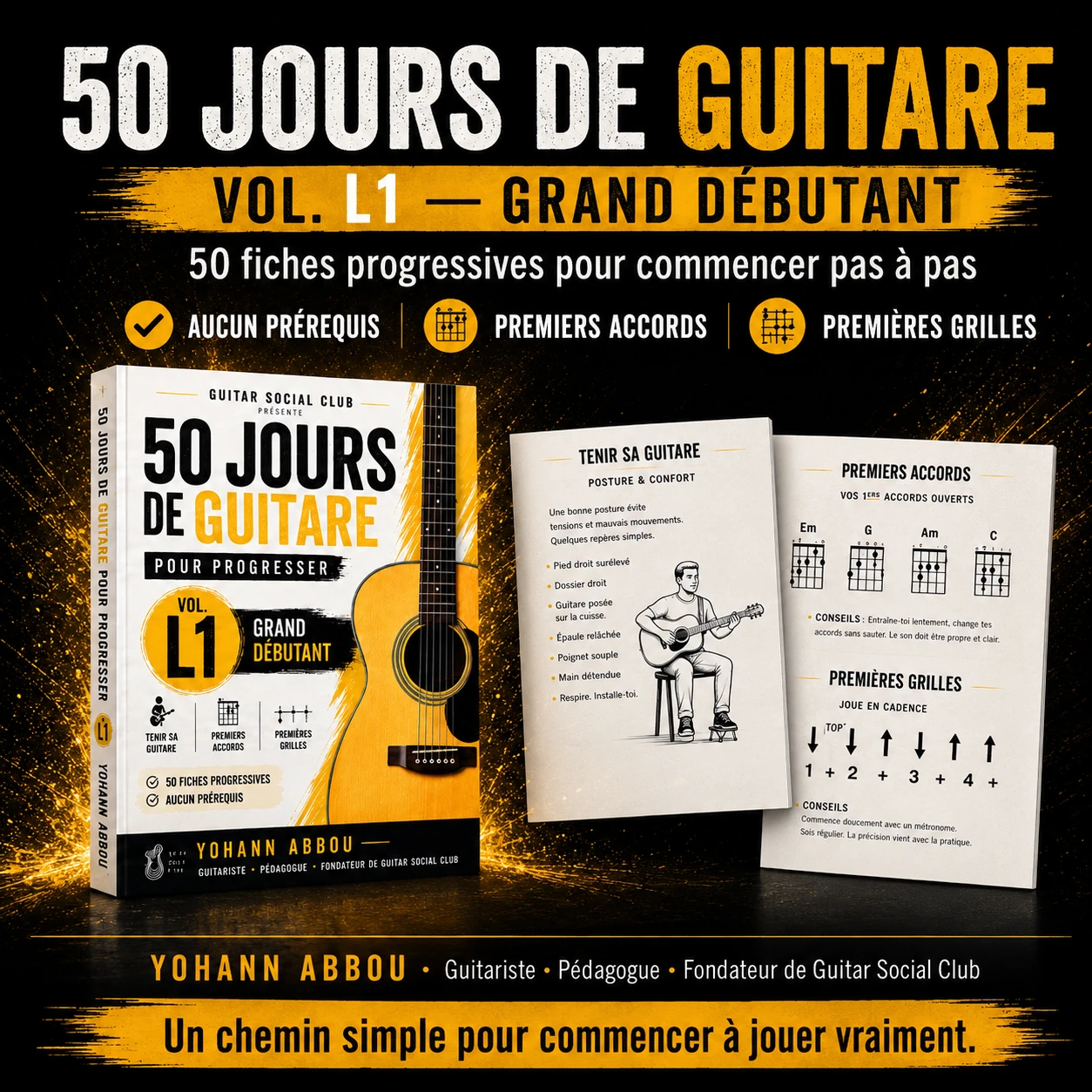 Présentation du livre 50 jours de guitare pour progresser volume 1 L1 grand débutant