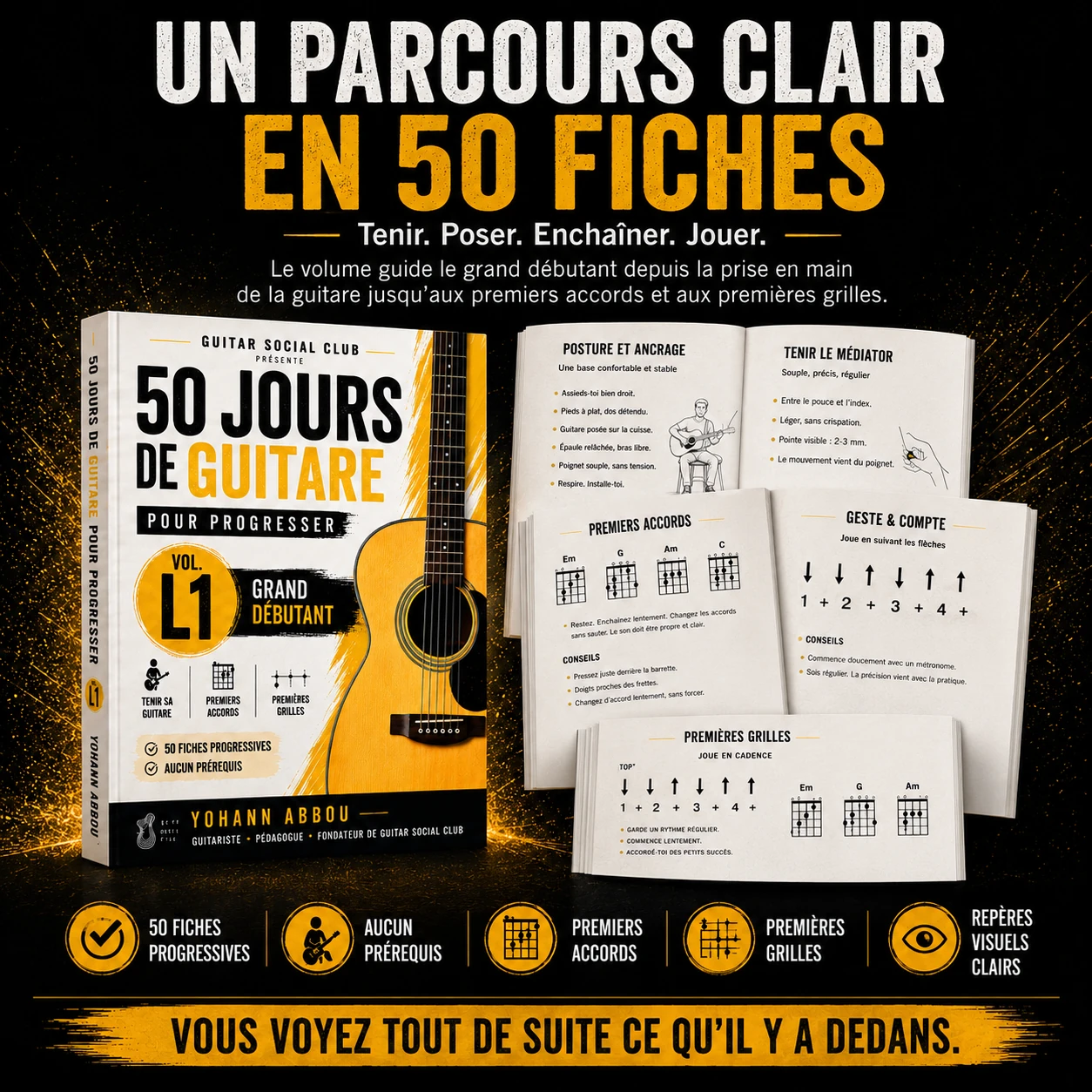 Vidéos pas à pas du volume 1 pour voir les gestes de base, les doigts et les erreurs fréquentes