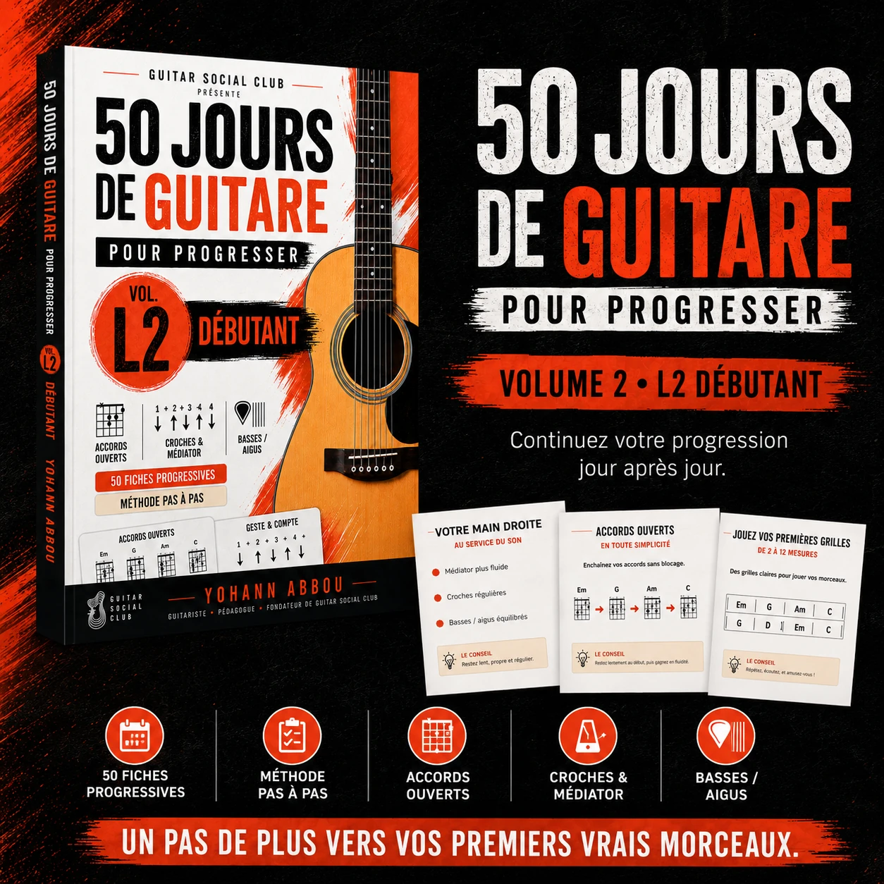 Présentation du livre 50 jours de guitare pour progresser volume 2 L2 débutant