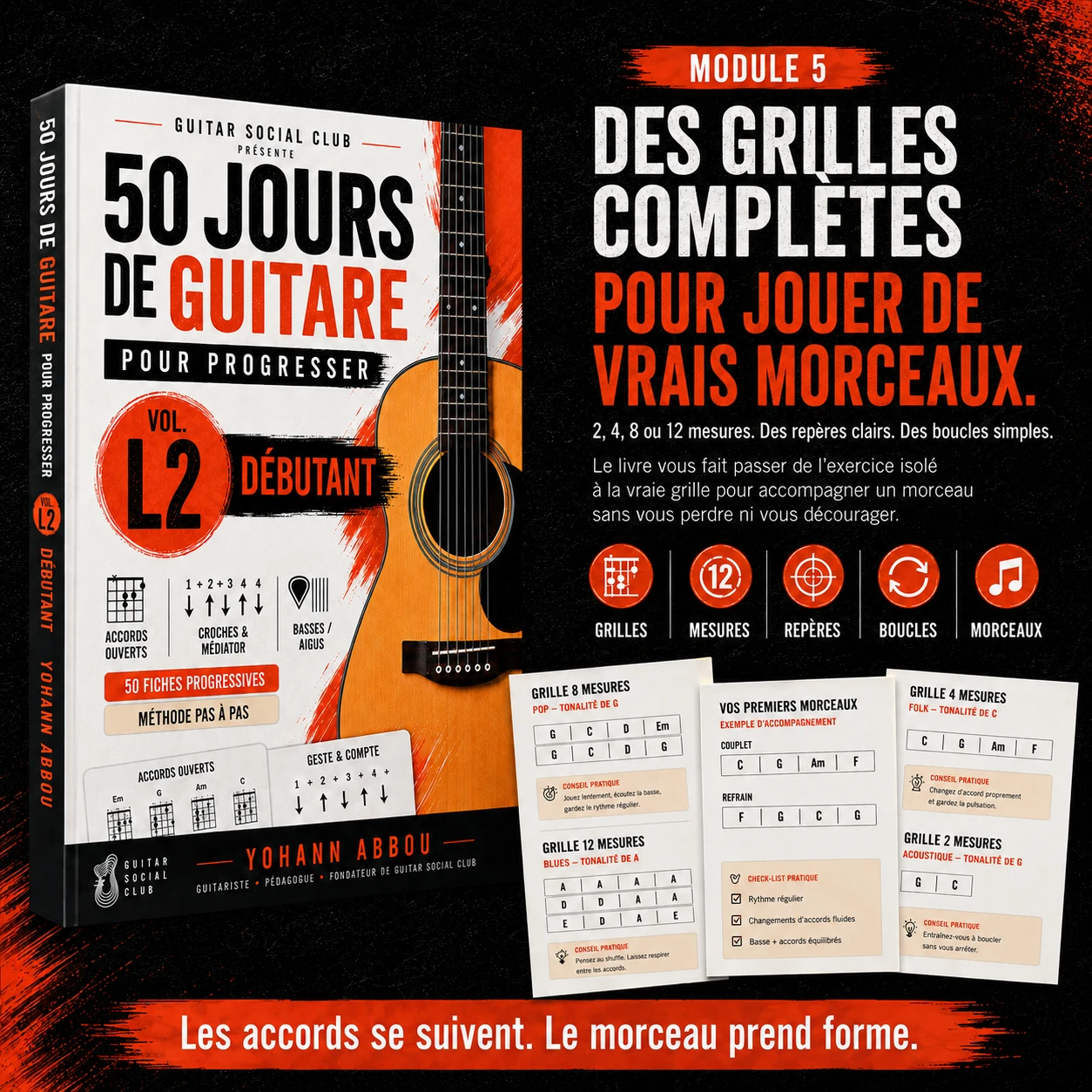 Présentation de la série 50 jours de guitare pour progresser avec le volume 2 dans le parcours L1 à L8