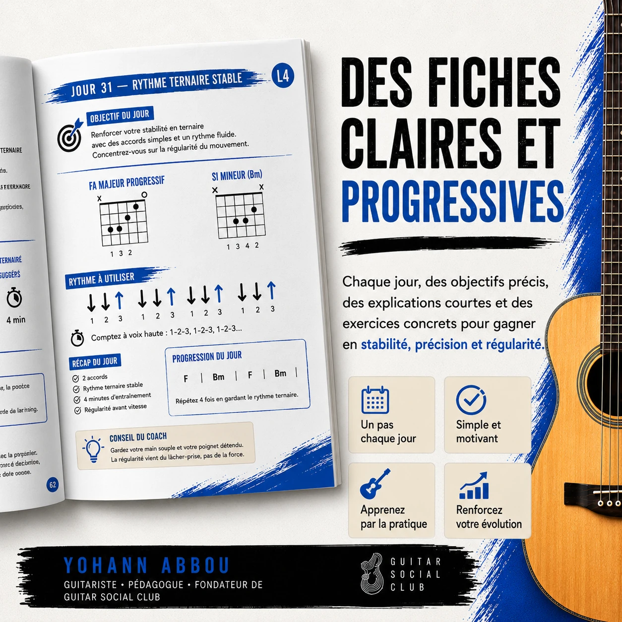 Travail du rythme ternaire dans le volume 4 avec ballade 6/8, 12/8, blues lent, shuffle et folk ternaire
