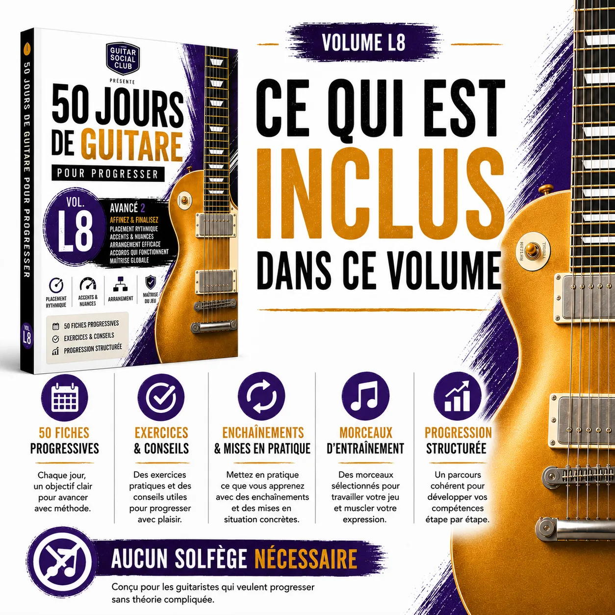 Contenu inclus dans le volume 8 avec fiches progressives, exercices, conseils, enchaînements et morceaux d’entraînement