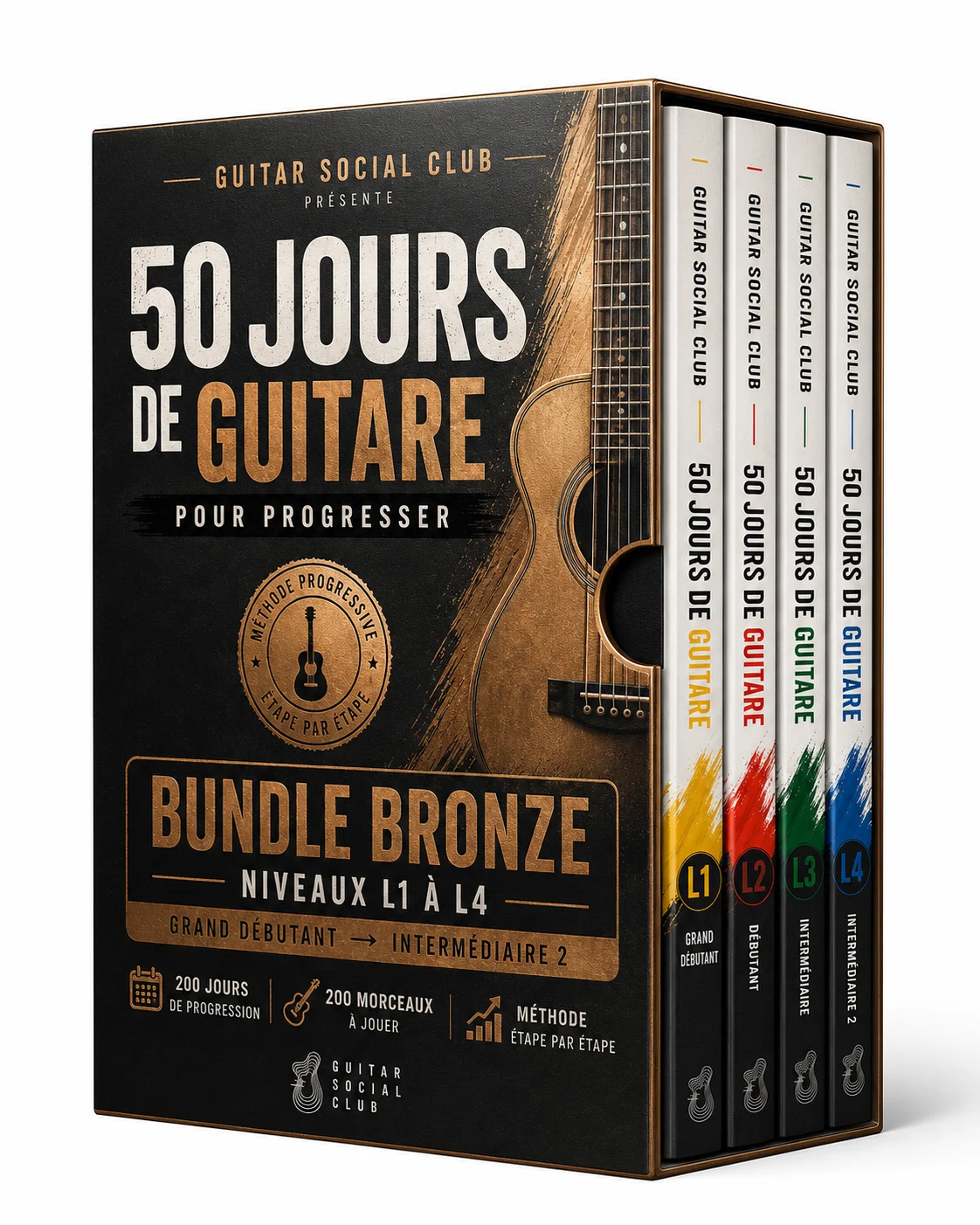 Couverture du Bundle Bronze 50 jours de guitare pour progresser niveaux L1 à L4