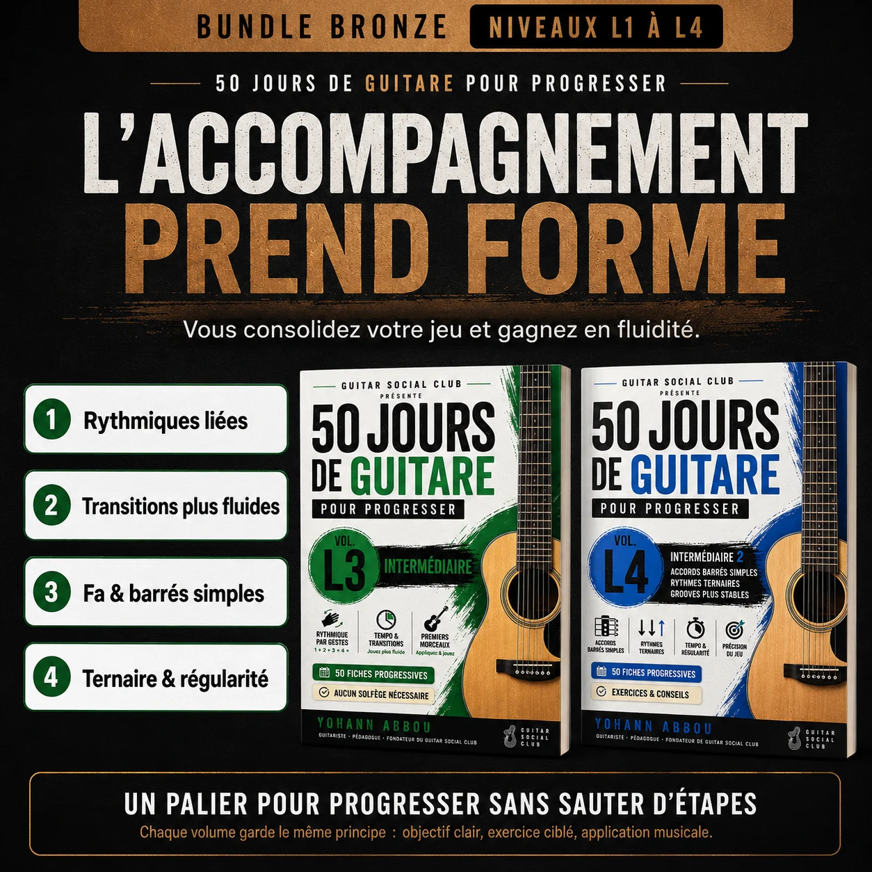 Volume L2 pour travailler le médiator les croches les changements d’accords et les premières grilles complètes