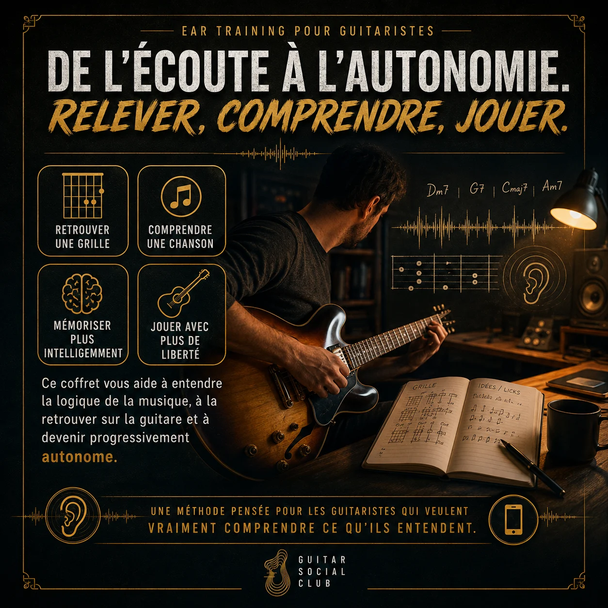 Travail oreille manche pour écouter chanter vérifier sur la guitare corriger puis rejouer un morceau
