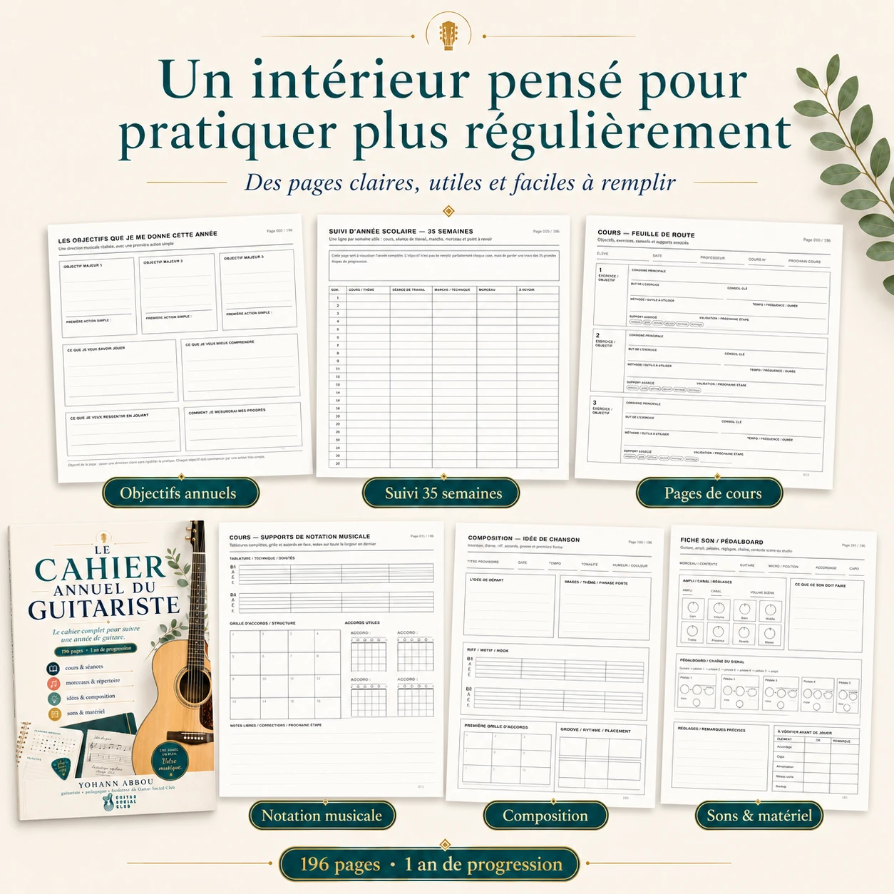 Présentation du cahier annuel du guitariste pour organiser une année complète de pratique