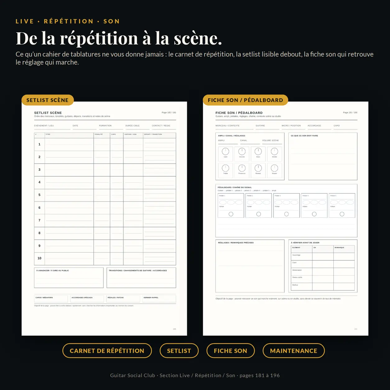 Setlist de scène et fiche son / pédalboard pour garder ses repères de musicien