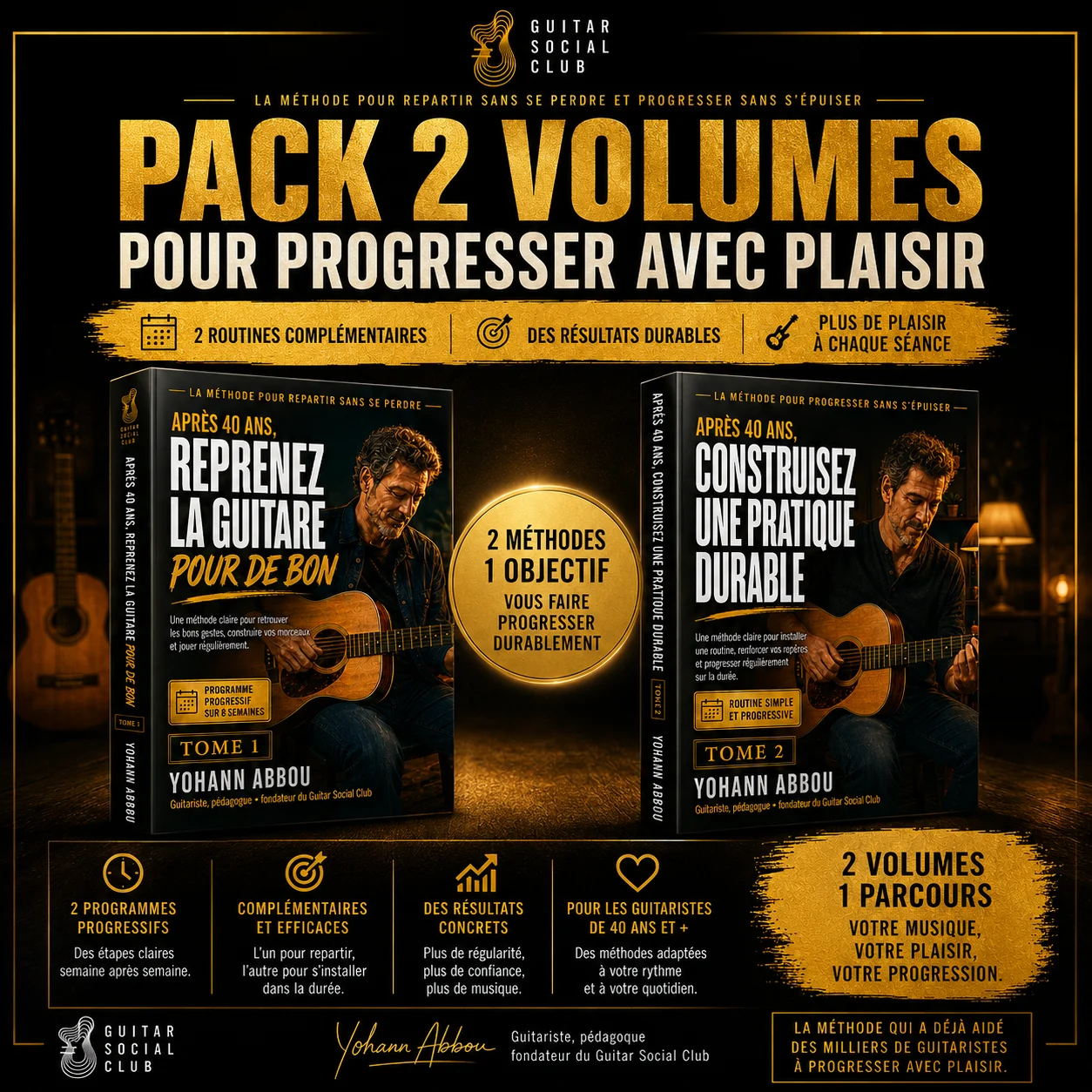 Parcours complet en deux volumes pour relancer puis consolider la reprise de la guitare après 40 ans