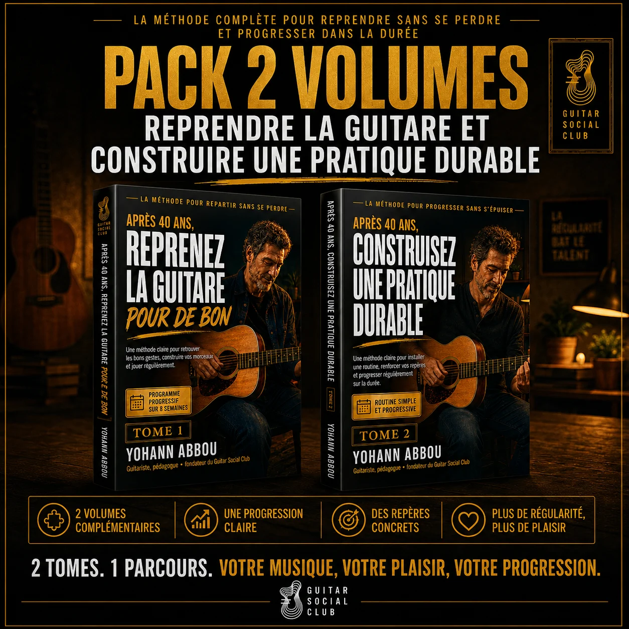 Image visualiseur du pack Reprenez la guitare pour de bon avec les bénéfices du parcours de reprise guitare