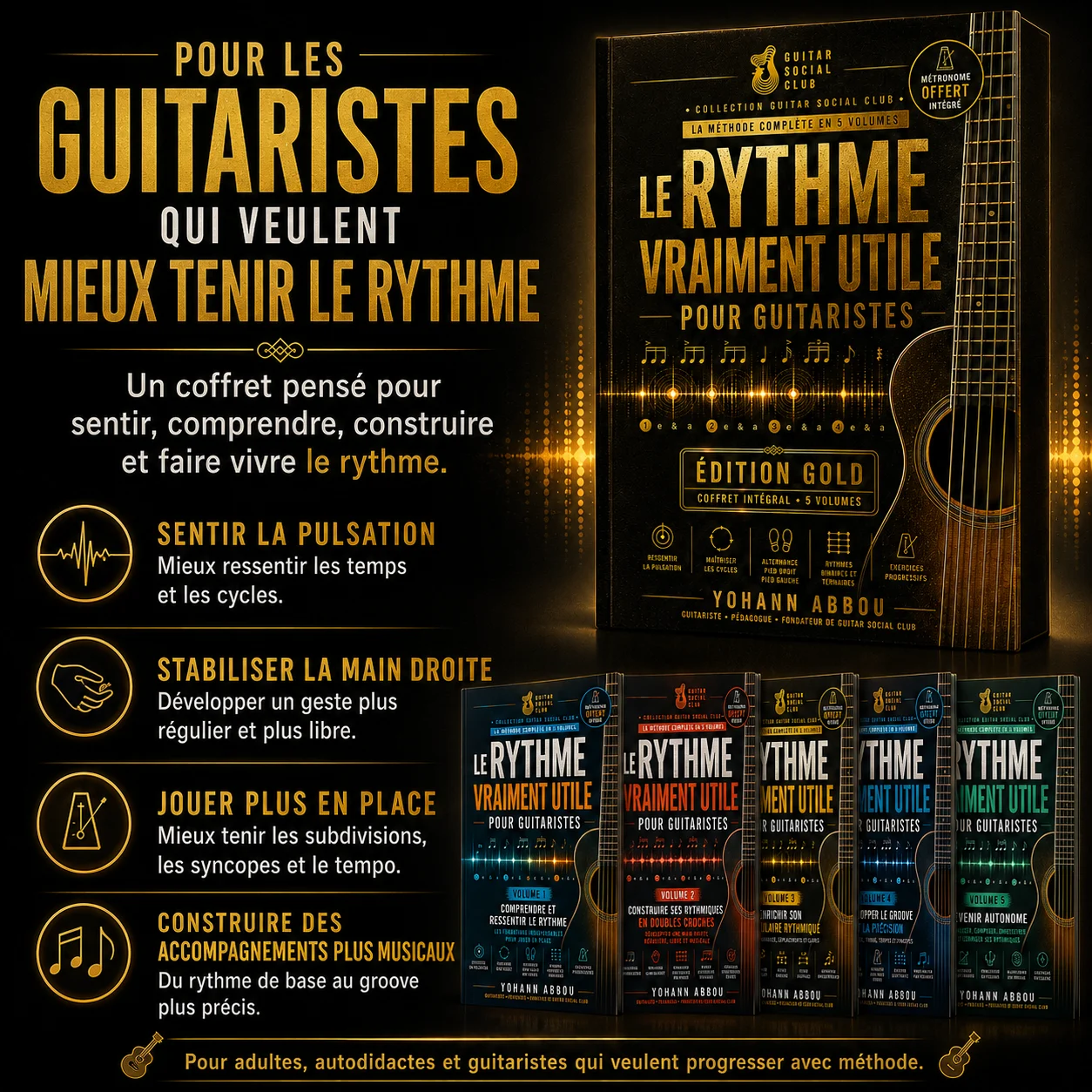 Image visualiseur 3 du pack Le rythme vraiment utile pour guitaristes présentant la progression rythme en 5 volumes