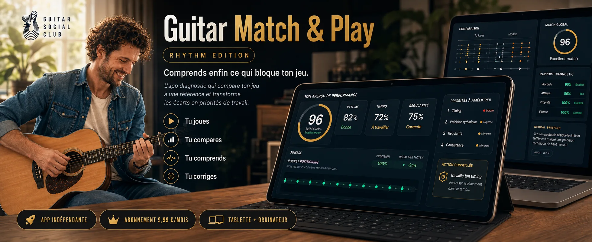 Guitar Match & Play analyse votre jeu de guitare pour comprendre ce qui bloque vraiment votre progression