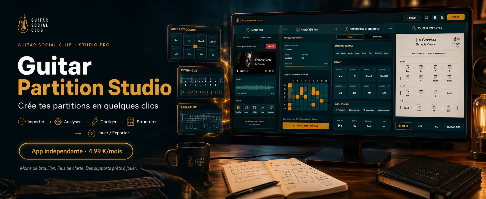 Guitar Partition Studio présente une app pour structurer rapidement un morceau de guitare en support clair et lisible