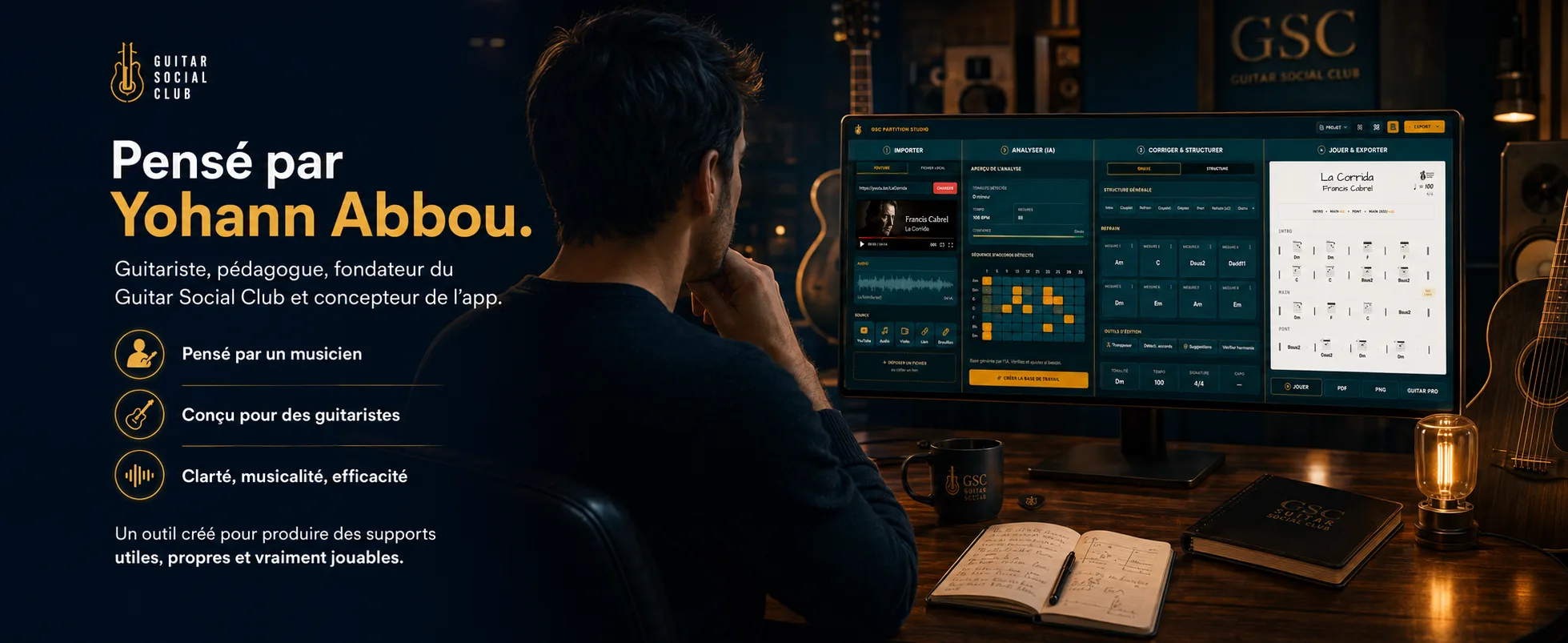 Guitar Partition Studio prépare un support propre à exporter, partager et réutiliser pendant la pratique guitare