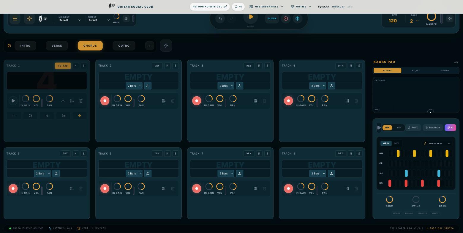 Jam Studio : une piste en cours d’enregistrement avec ses contrôles