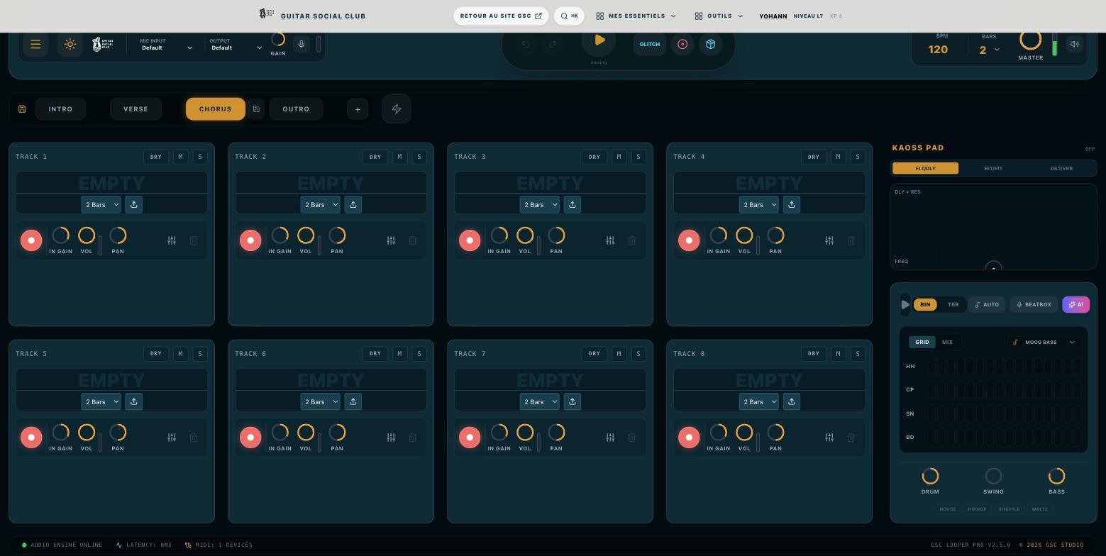 Jam Studio : barre de scènes avec la scène refrain active