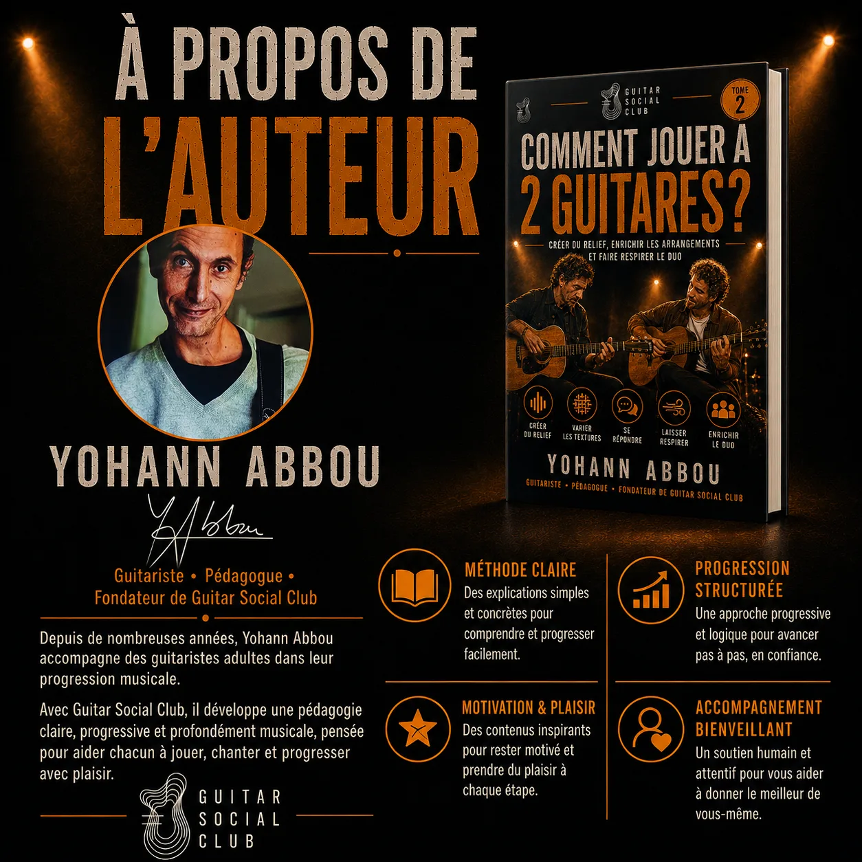 Livre Comment jouer à 2 guitares tome 2 conçu par Yohann Abbou pour aider les guitaristes à arranger et faire sonner un duo