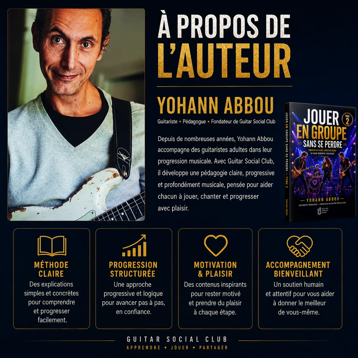 Livre Jouer en groupe sans se perdre tome 2 conçu par Yohann Abbou pour aider les musiciens à interagir, arranger et rester solides