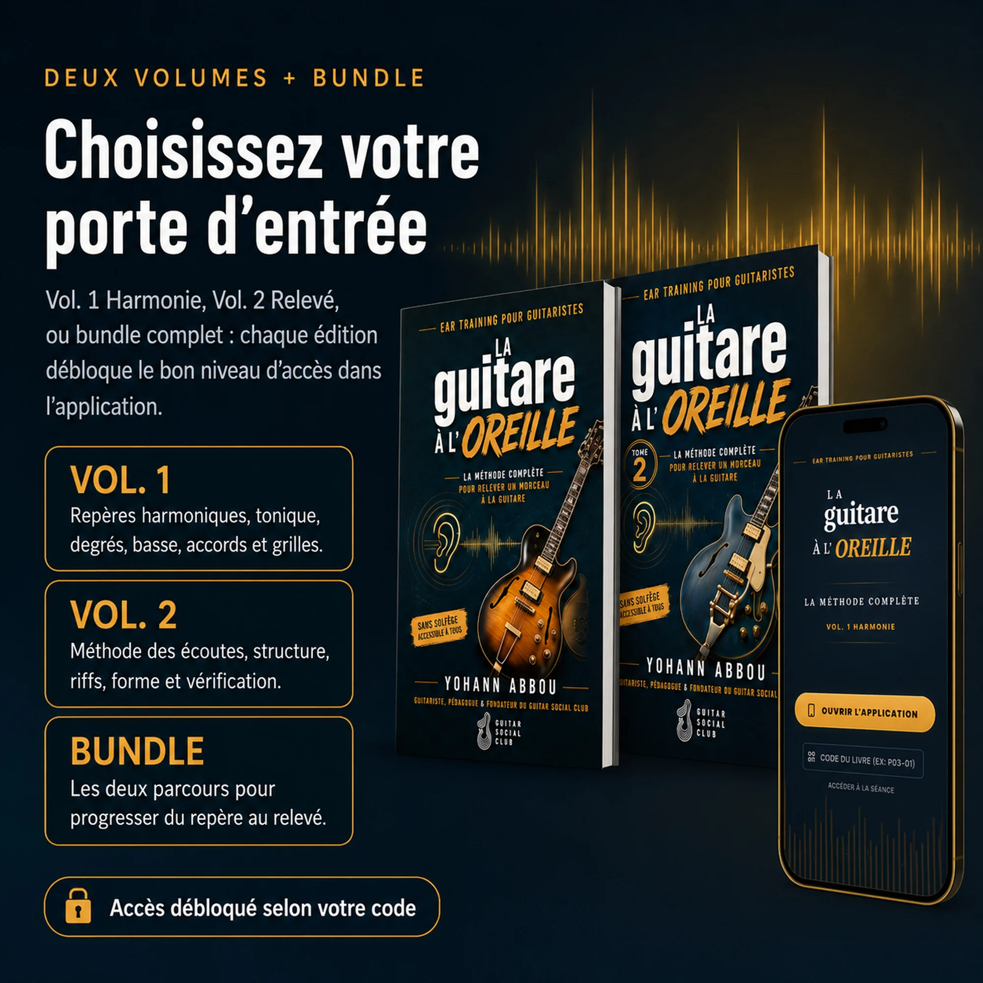 Choix de l’édition Tome 1, Tome 2 ou bundle dans l’application La guitare à l’oreille