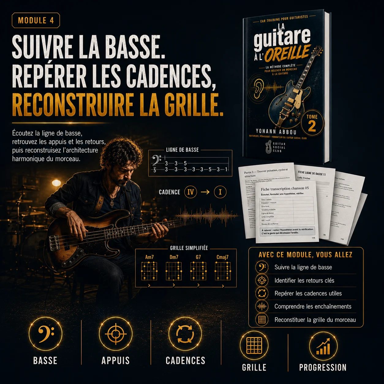 La guitare à l'oreille Tome 2 - suivre la basse et repérer les cadences