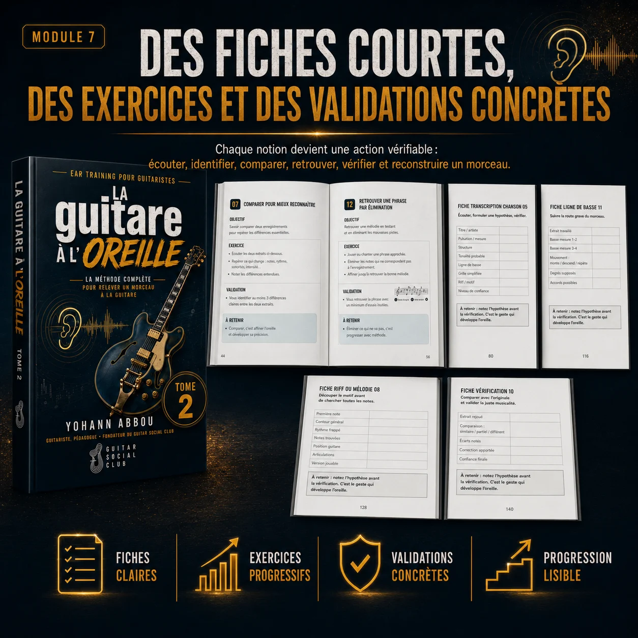 La guitare à l'oreille Tome 2 - fiches courtes exercices et validations concrètes