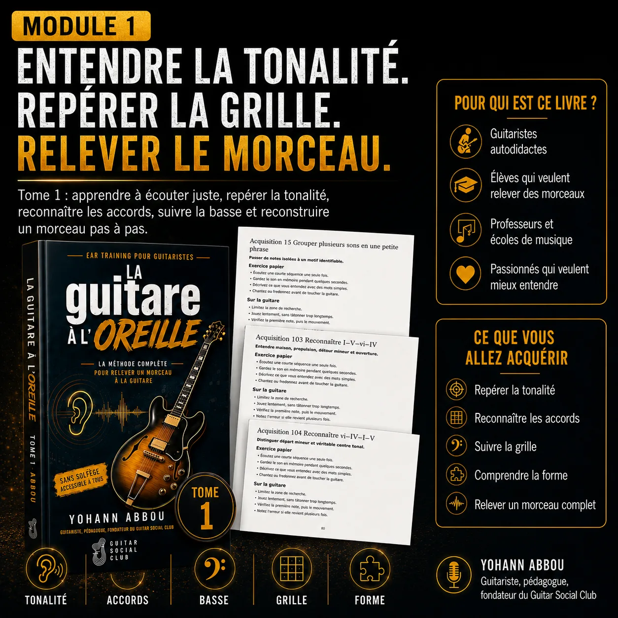 Diagnostic pour savoir si le livre La guitare à l’oreille tome 1 correspond aux guitaristes qui veulent relever des morceaux à l’oreille