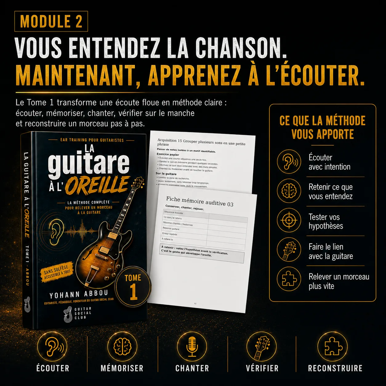 Méthode pour apprendre à écouter une chanson avec attention, mémoriser, chanter, vérifier et reconstruire le morceau