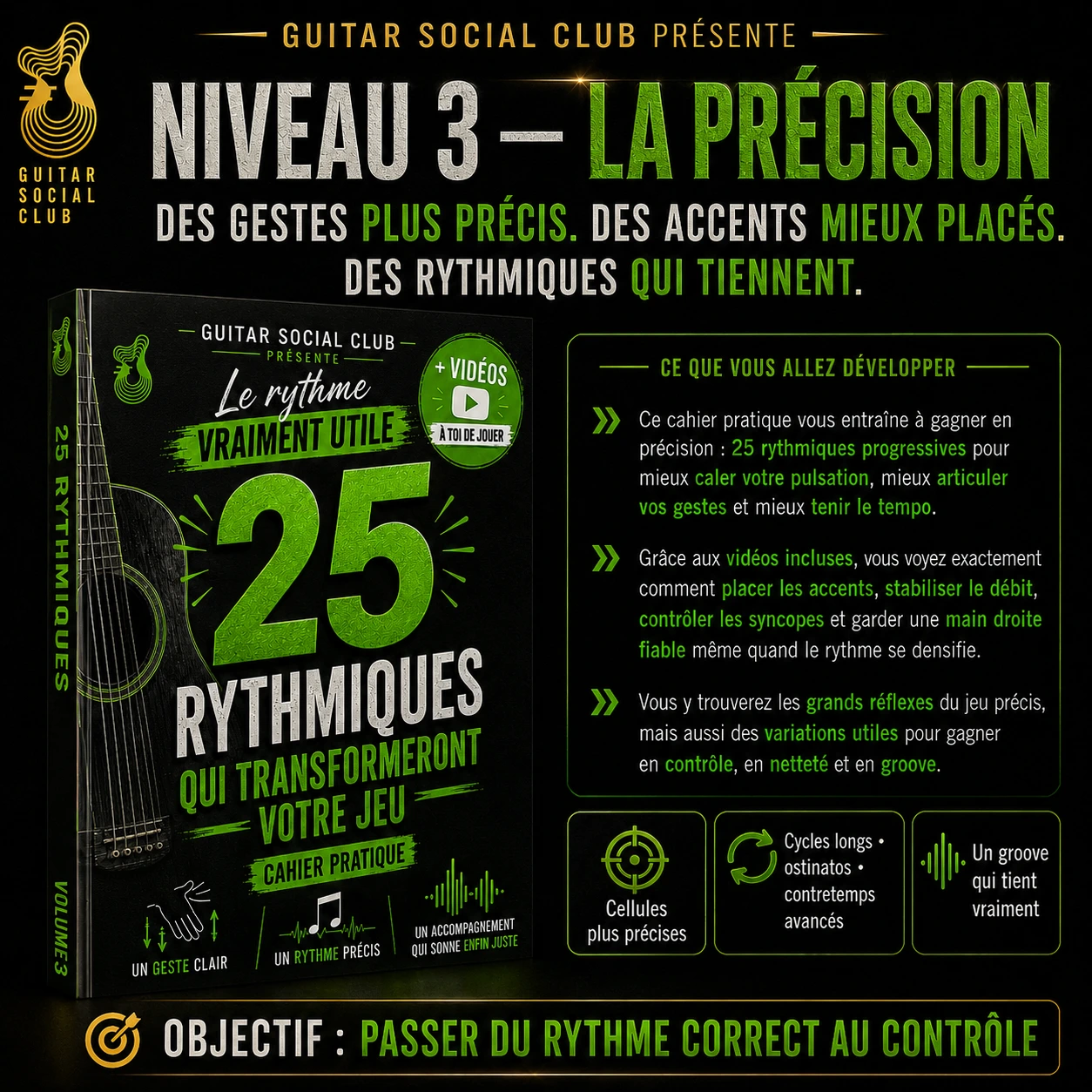 Volume 3 précision pour renforcer cellules rythmiques, cycles longs, ostinatos et accompagnements expressifs