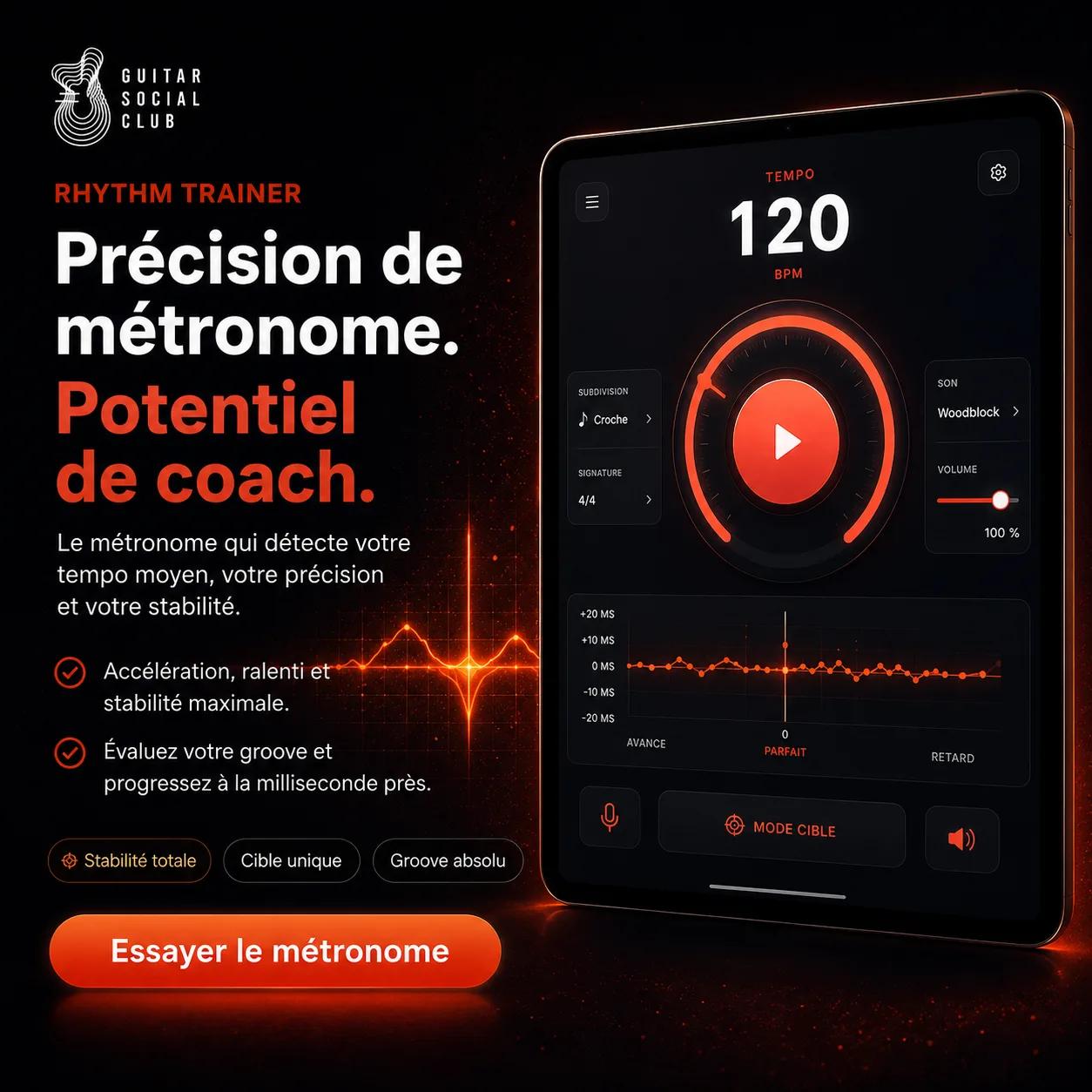 App Métronome Rhythm Trainer GSC pour travailler le tempo, la pulsation, la précision rythmique et la stabilité du jeu