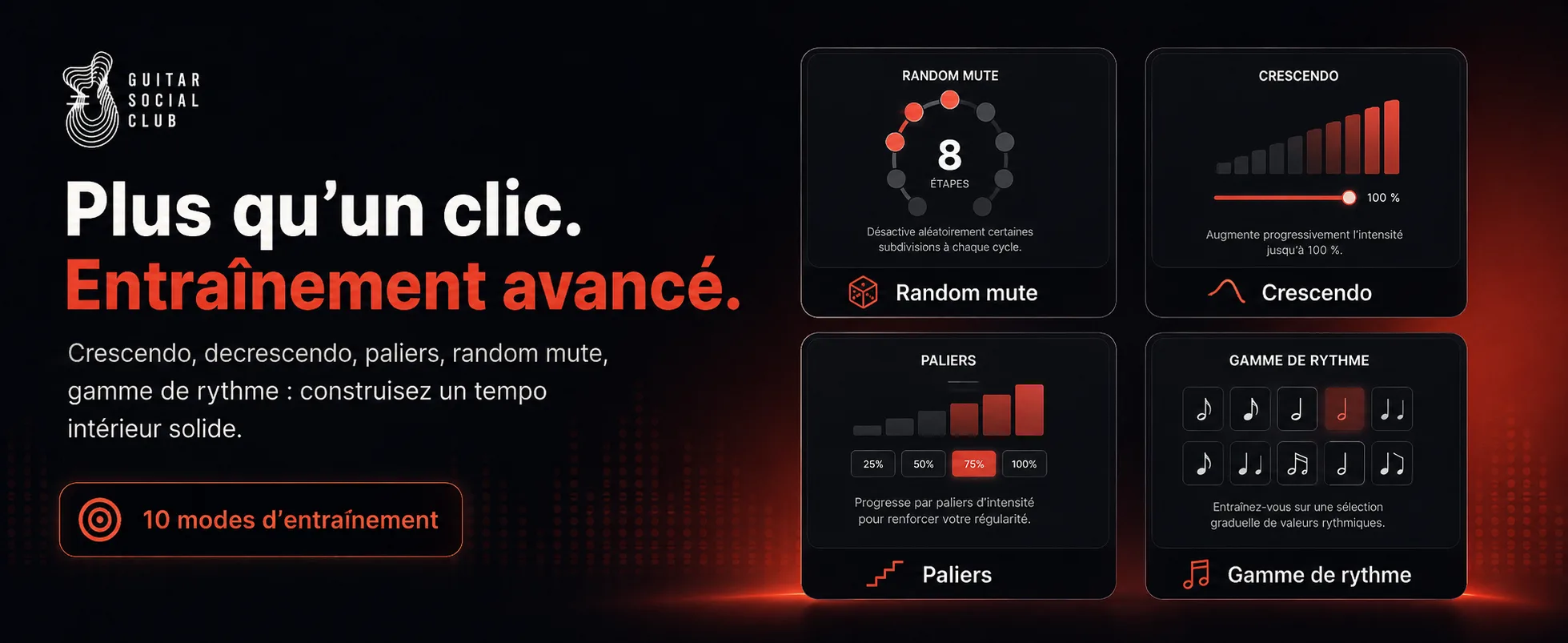 Métronome & Rhythm Trainer GSC propose des modes d’entraînement avancés pour travailler la régularité et le groove