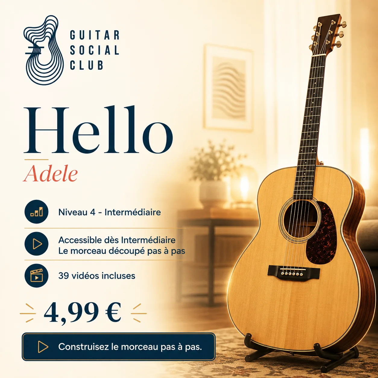 Couverture boutique lumineuse du morceau Hello - Adele pour Guitar Social Club