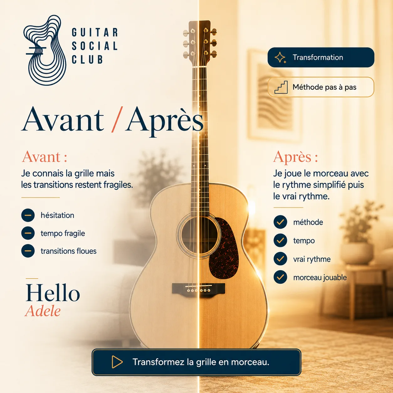Avant après pédagogique pour transformer la grille en morceau sur Hello