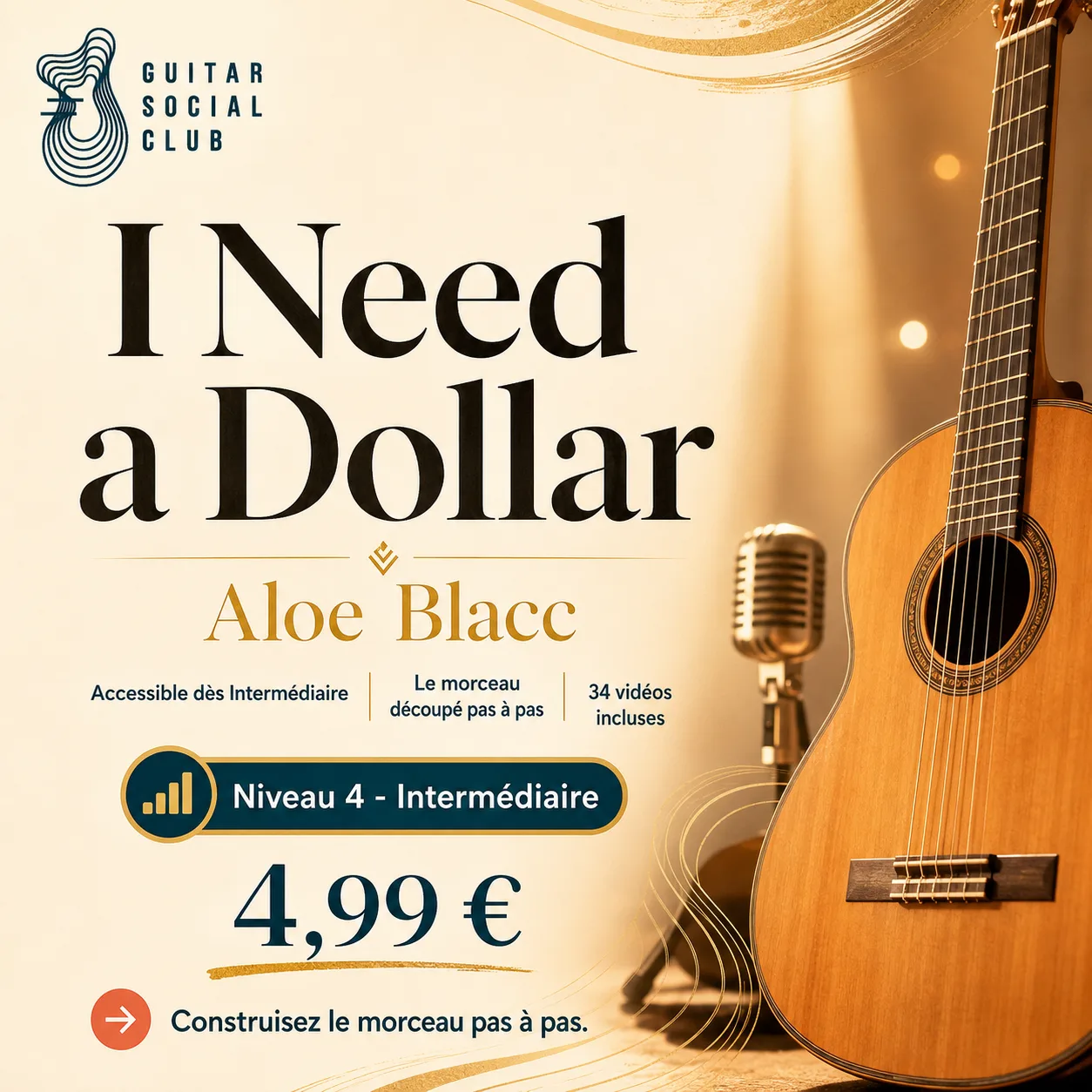 Couverture boutique lumineuse du morceau I Need a Dollar - Aloe Blacc pour Guitar Social Club