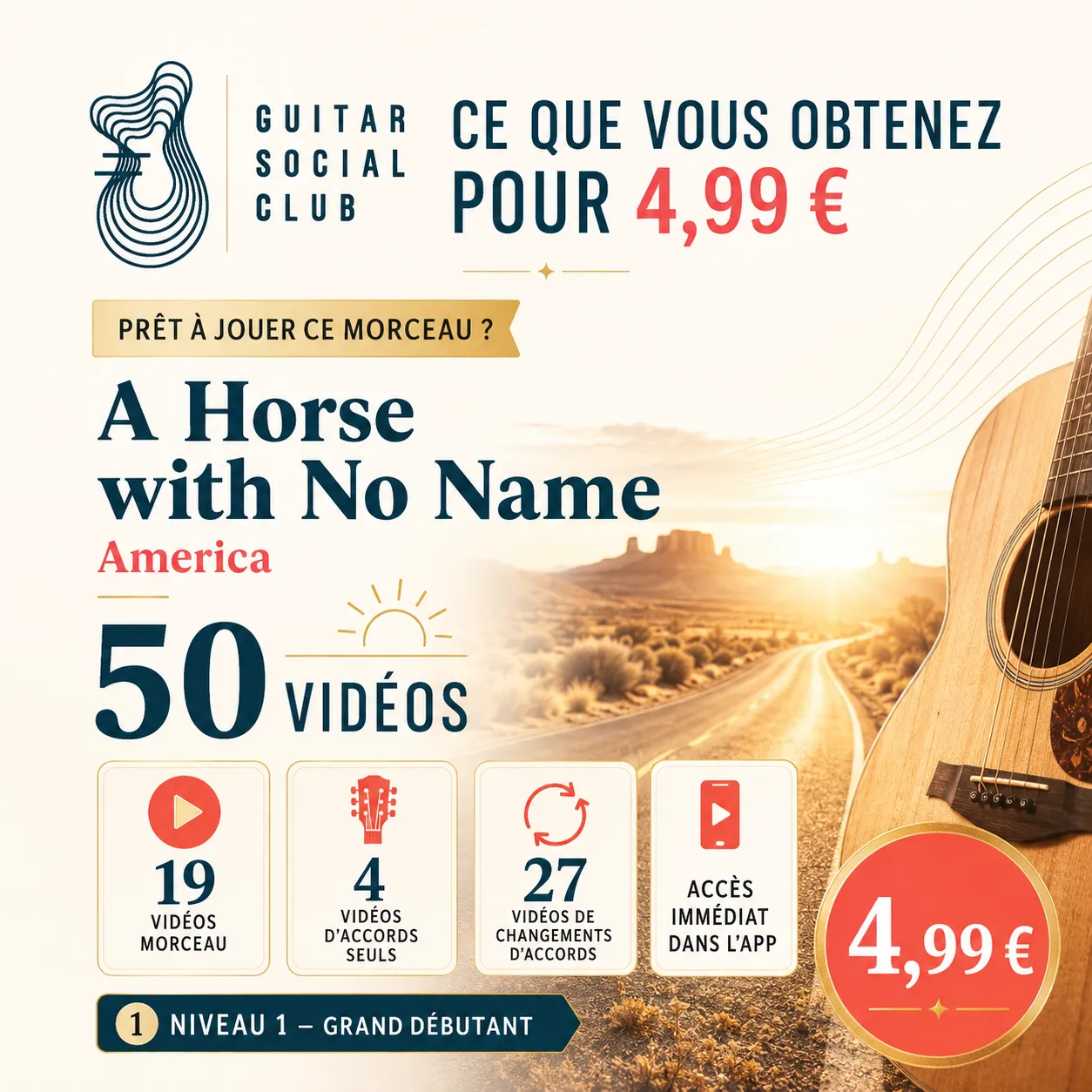 Packshot GSC de A Horse with No Name avec détail des vidéos pédagogiques