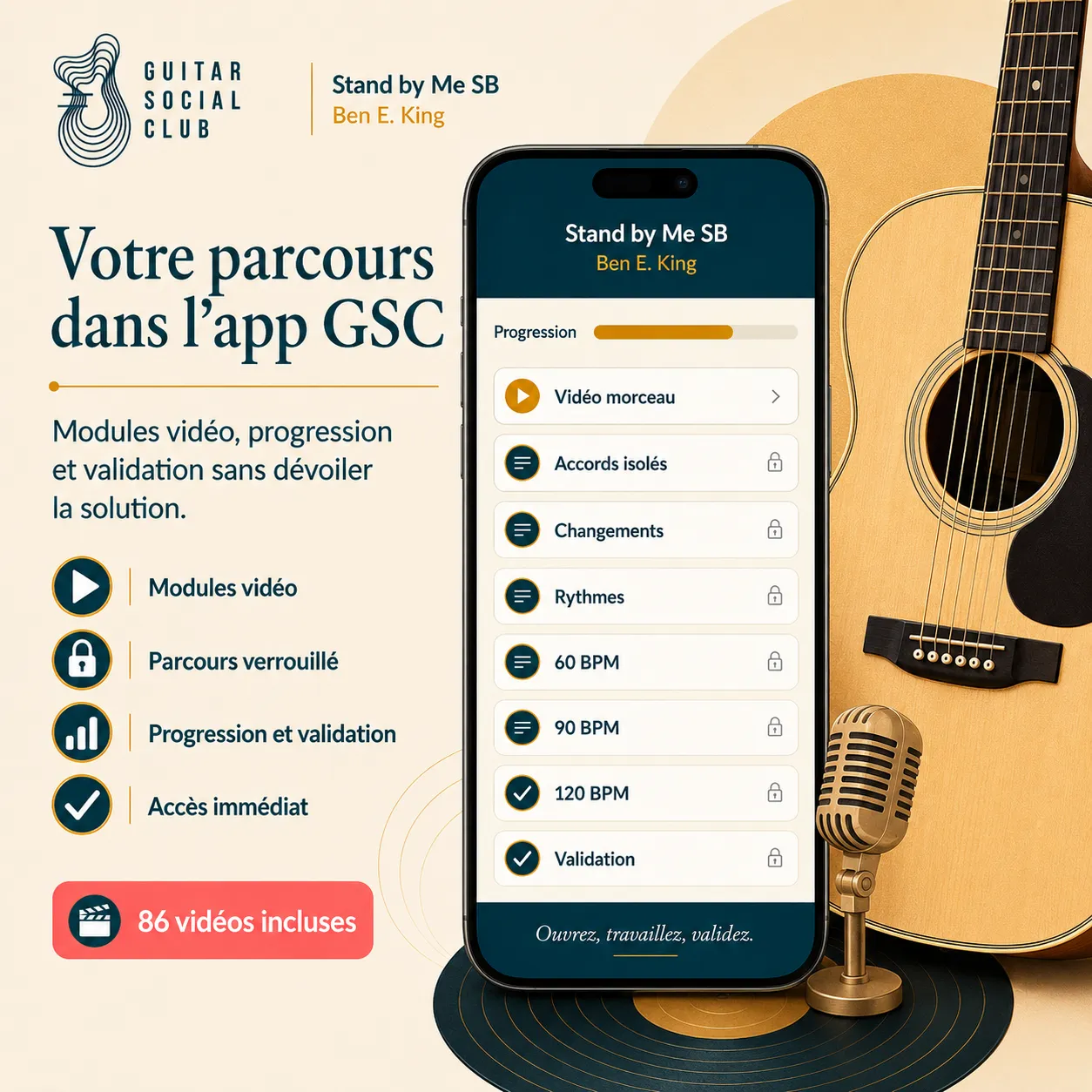Mockup app Guitar Social Club du parcours Stand By Me SB