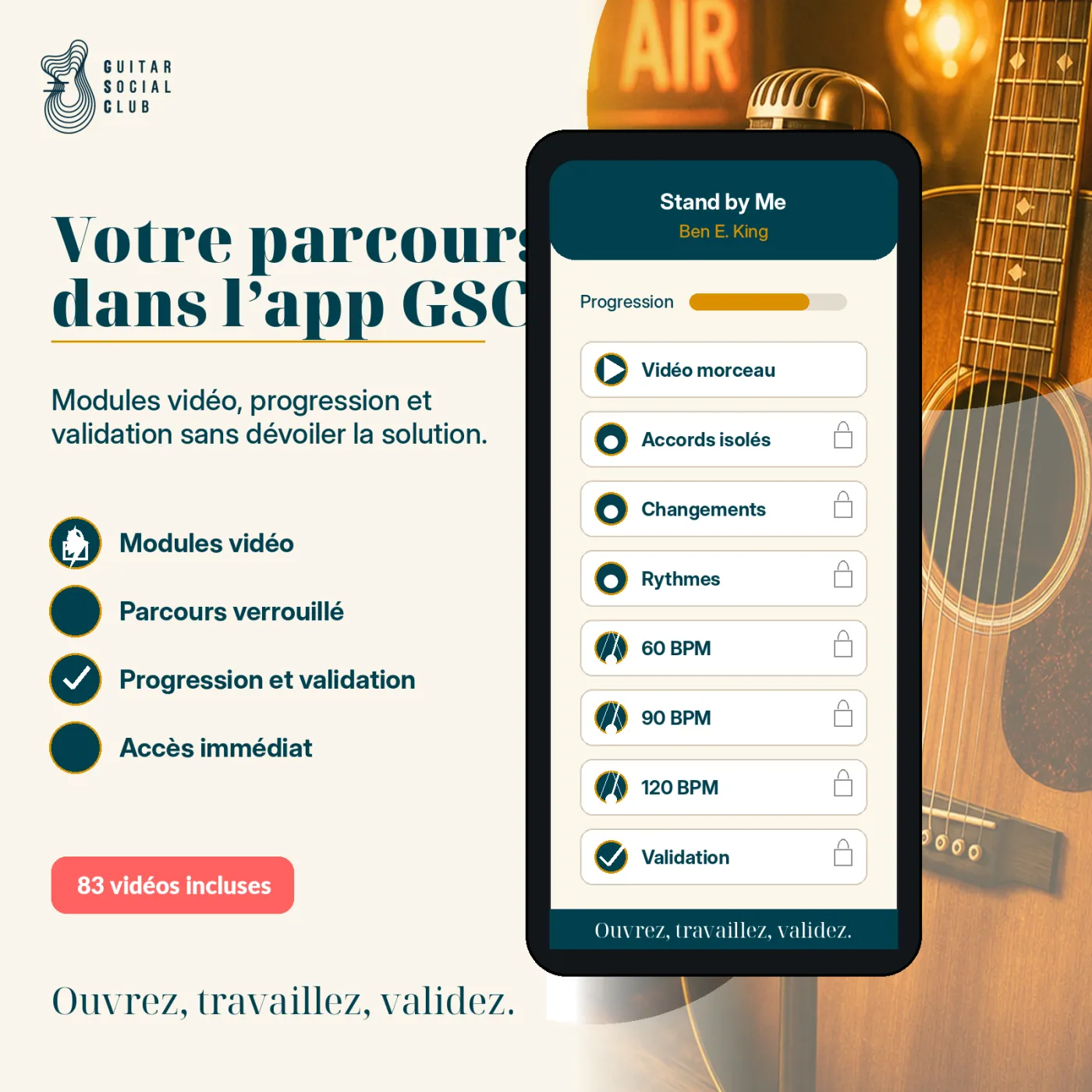 Mockup app Guitar Social Club du parcours Stand By Me