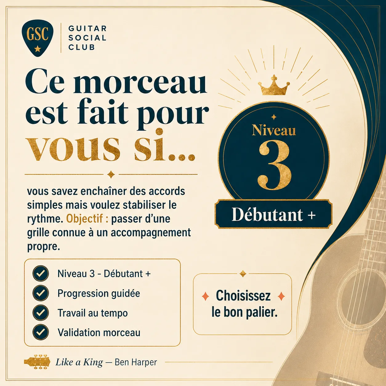 Diagnostic niveau et progression pour Like a King