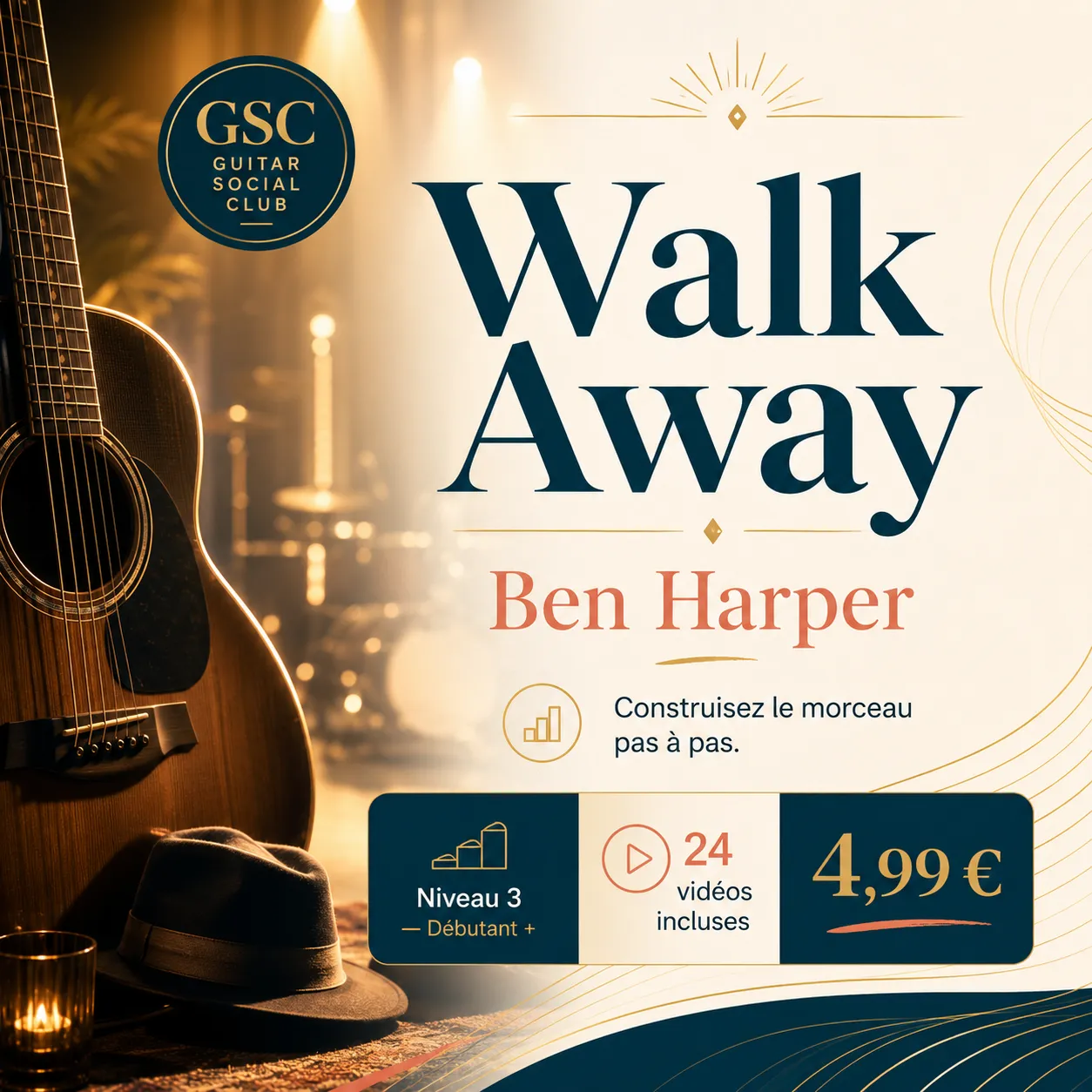 Couverture boutique lumineuse du morceau Walk Away - Ben Harper pour Guitar Social Club