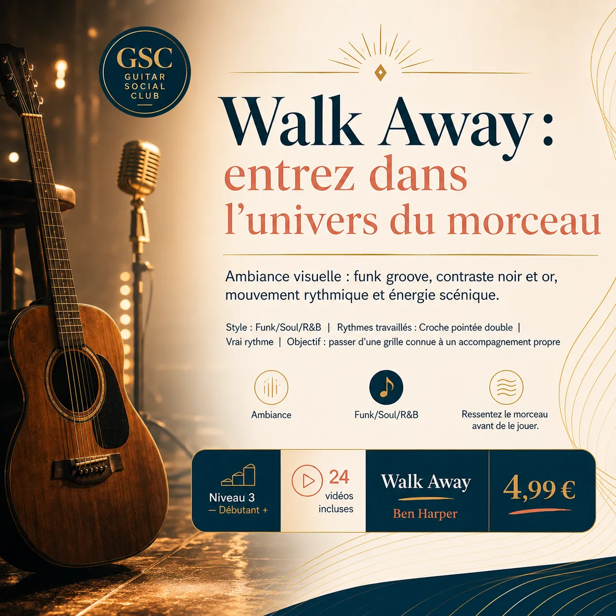Avant après pédagogique pour transformer la grille en morceau sur Walk Away