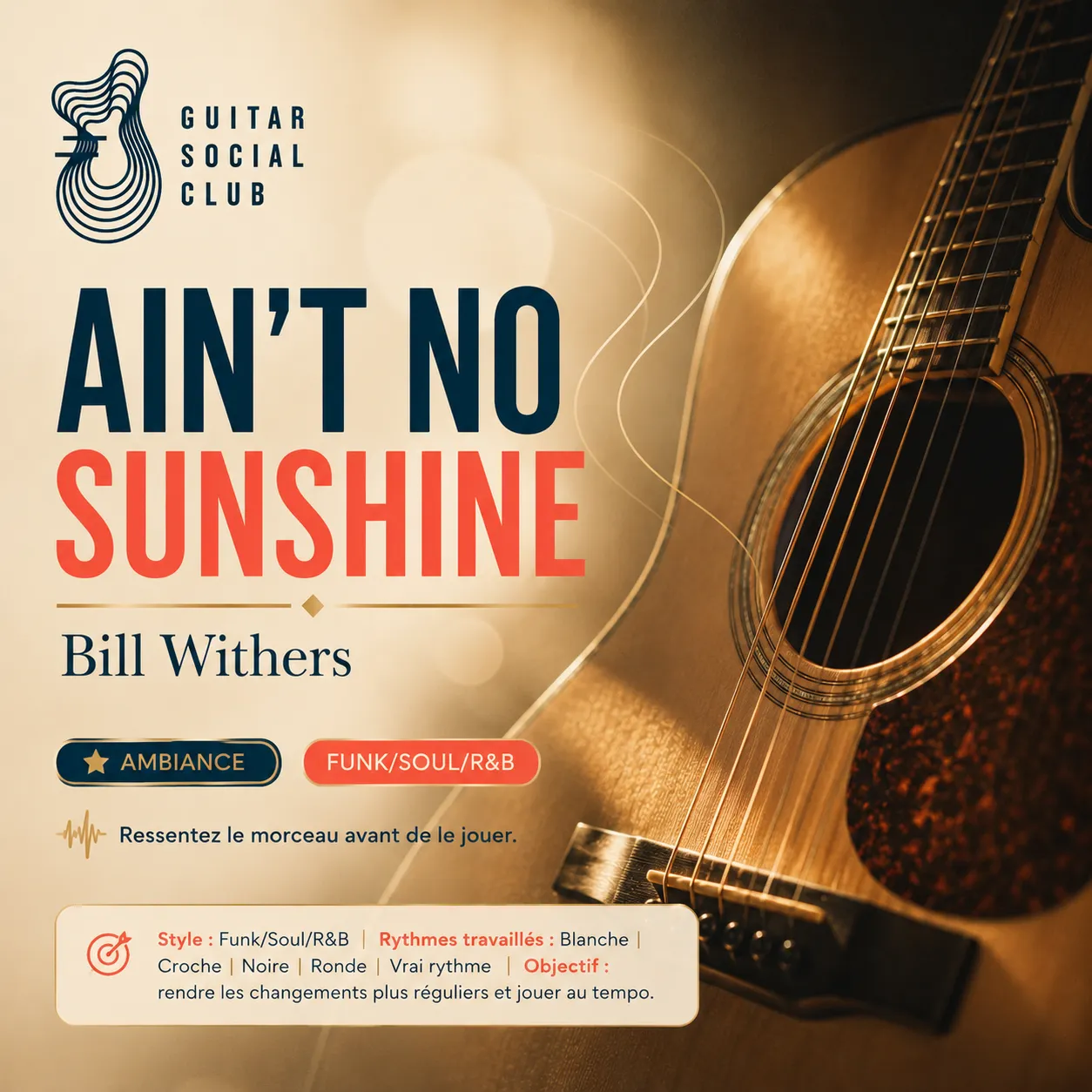 Ambiance soul intime avec lumière chaude basse pour Ain't No Sunshine sans pochette ni artiste