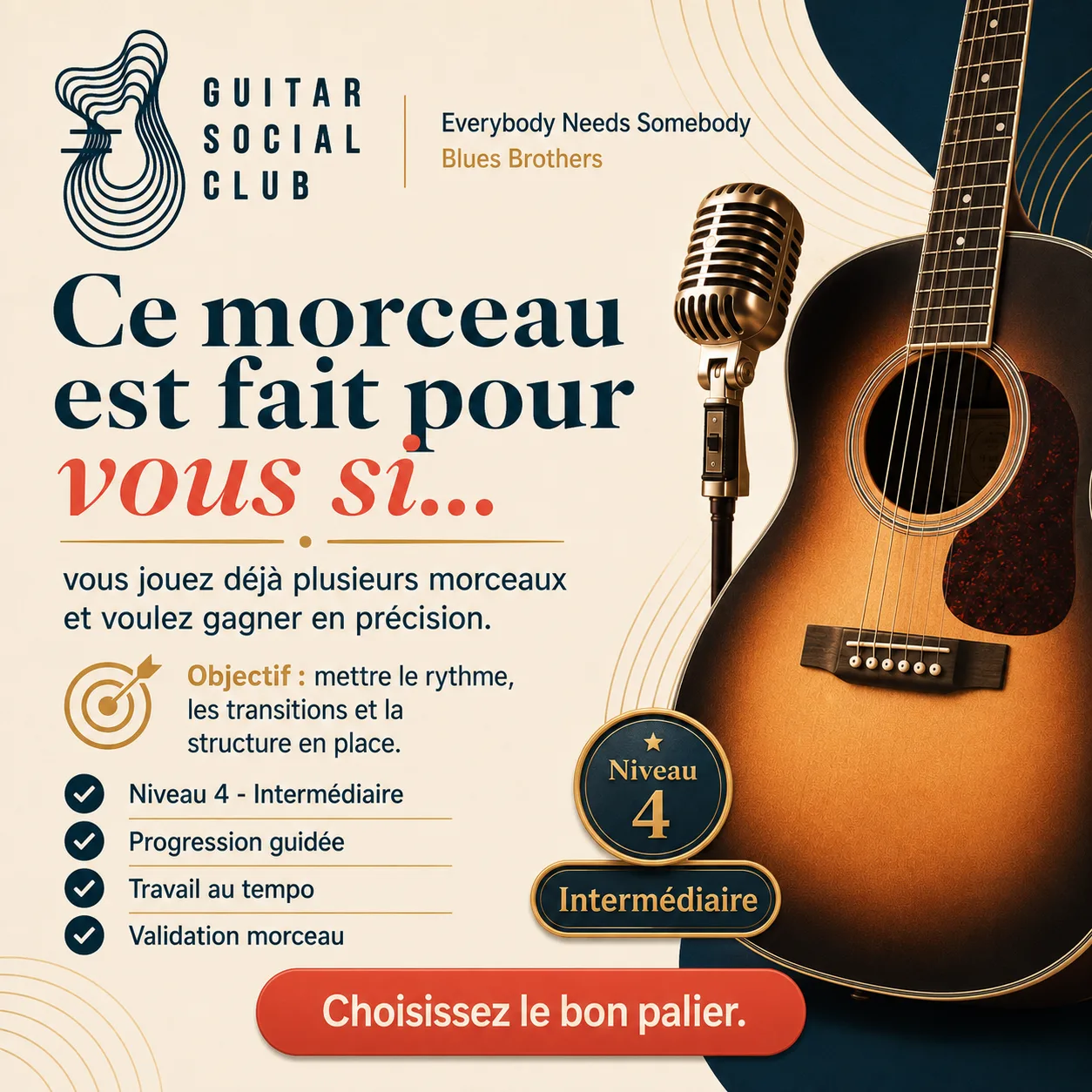 Diagnostic niveau et progression pour Everybody Needs Somebody