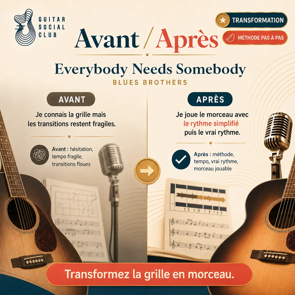Avant après pédagogique pour transformer la grille en morceau sur Everybody Needs Somebody