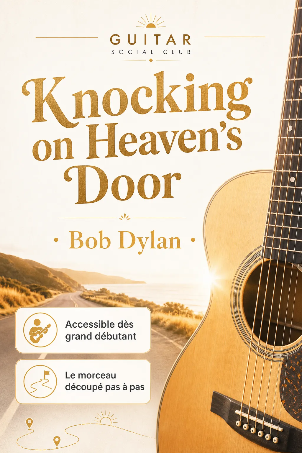 Couverture boutique lumineuse de Knocking on Heaven's Door avec promesse pas à pas pour Guitar Social Club