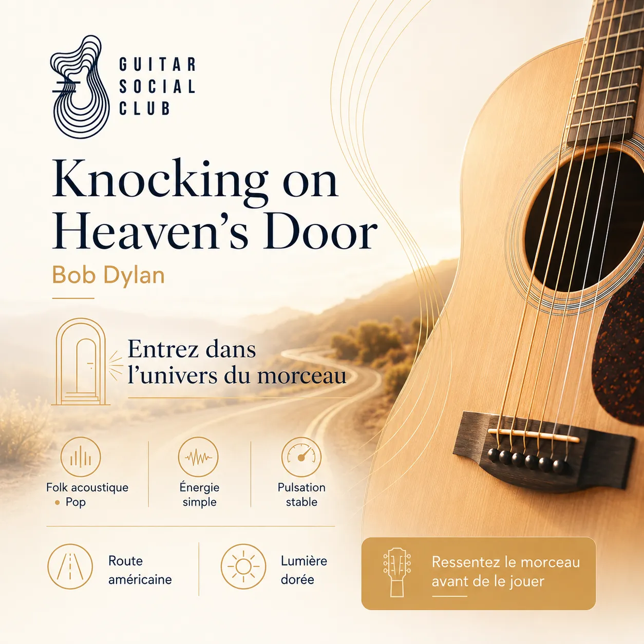 Ambiance folk acoustique pour Knocking on Heaven's Door sans pochette ni artiste